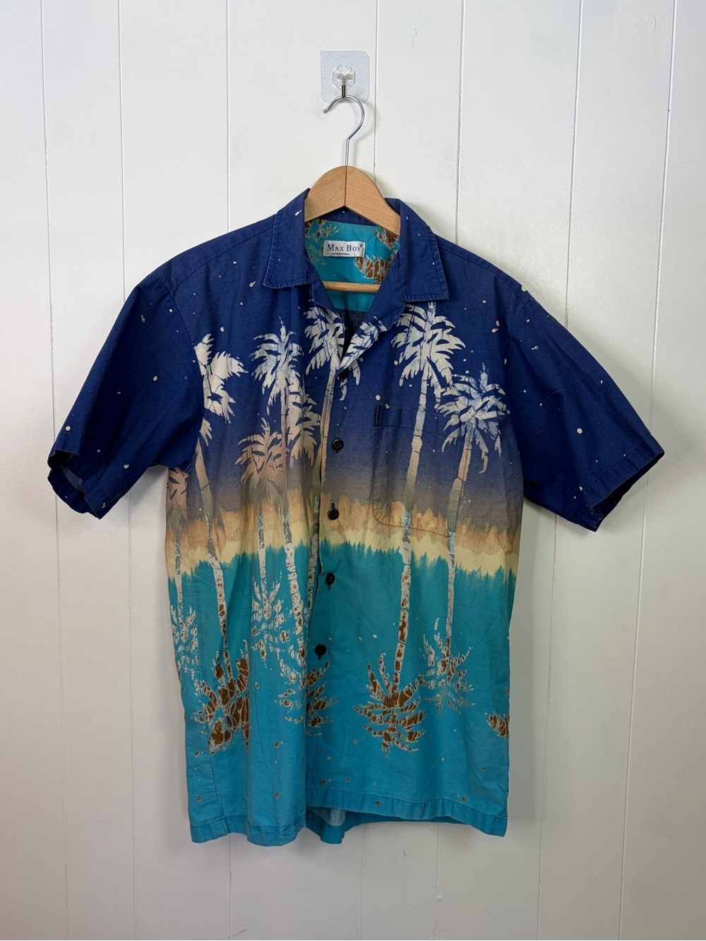 Vintage Hawaiian Short Sleeve Button Down Shirt Men's Size Large Blue Tropical